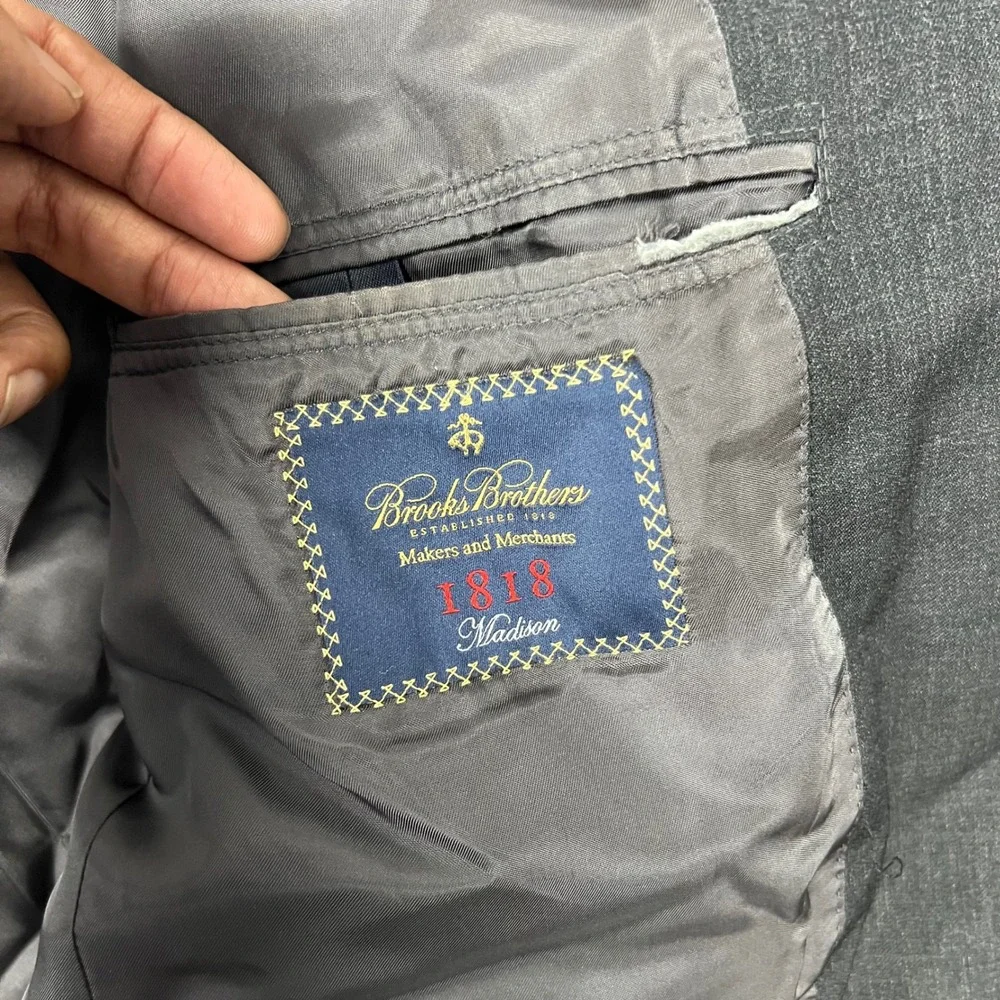 Vintage Brooks Brothers 1818 Madison Sport Coat Men 45L Grey Wool Union Made USA